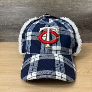 Minnesota‎ Twins Hat Snapback Blue Plaid Winter Trapper Lined Outdoor Ear Flaps